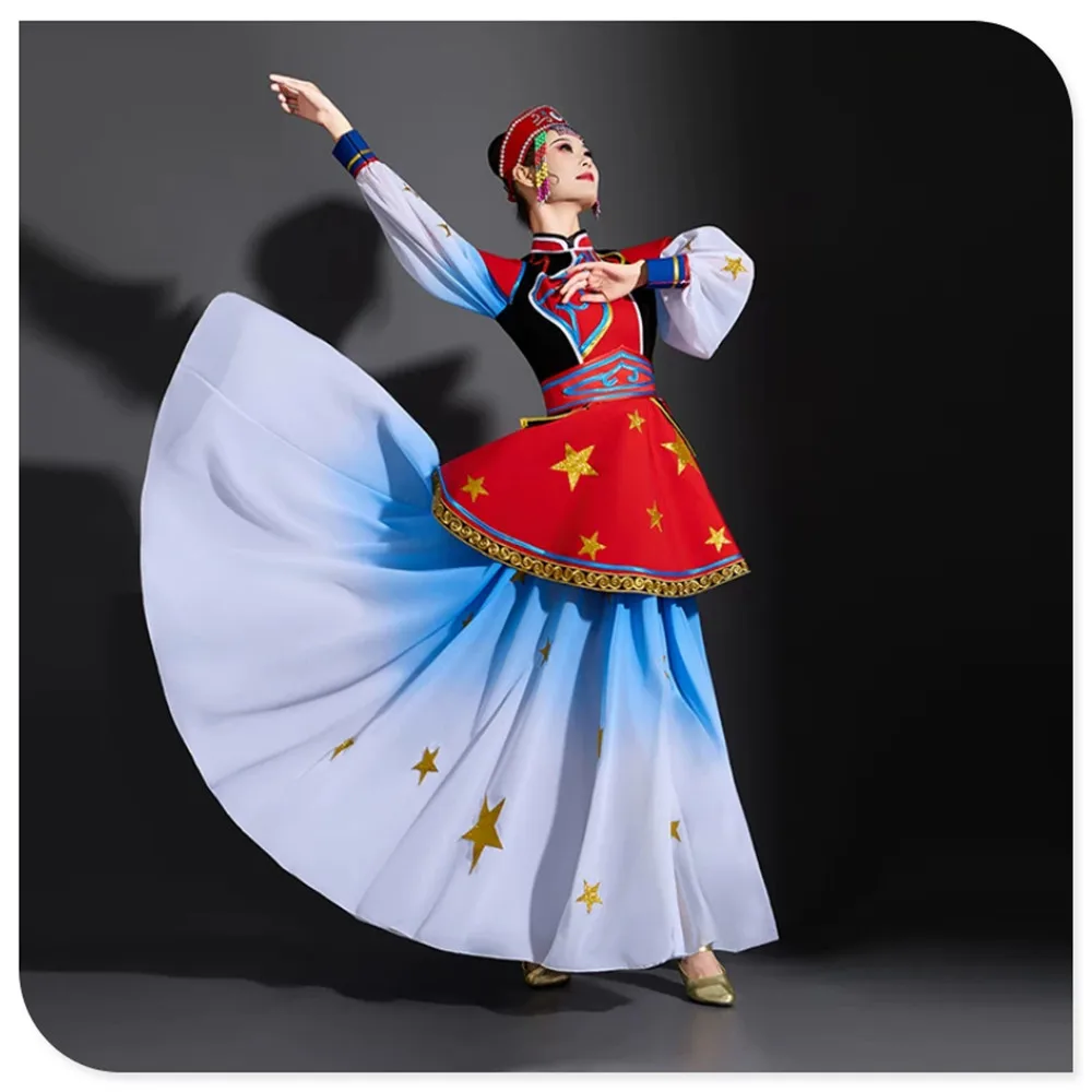 Customizable Mongolian Ethnic Dance Costume for Women - Traditional Stage Robe with Big Swing & Headpiece
Customizable Mongolian Ethnic Dance Costume for Women - Traditional Stage Robe with Big Swing & Headpiece