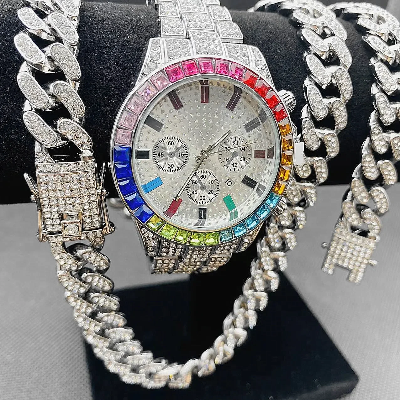 3PCS Hip hop Luxury Watches Jewelry Set Mens Women Iced Out Watch Necklace Bracelet Bling Diamond Cuban Link Chain Choker Gifts
3PCS Hip hop Luxury Watches Jewelry Set Mens Women Iced Out Watch Necklace Bracelet Bling Diamond Cuban Link Chain Choker Gifts