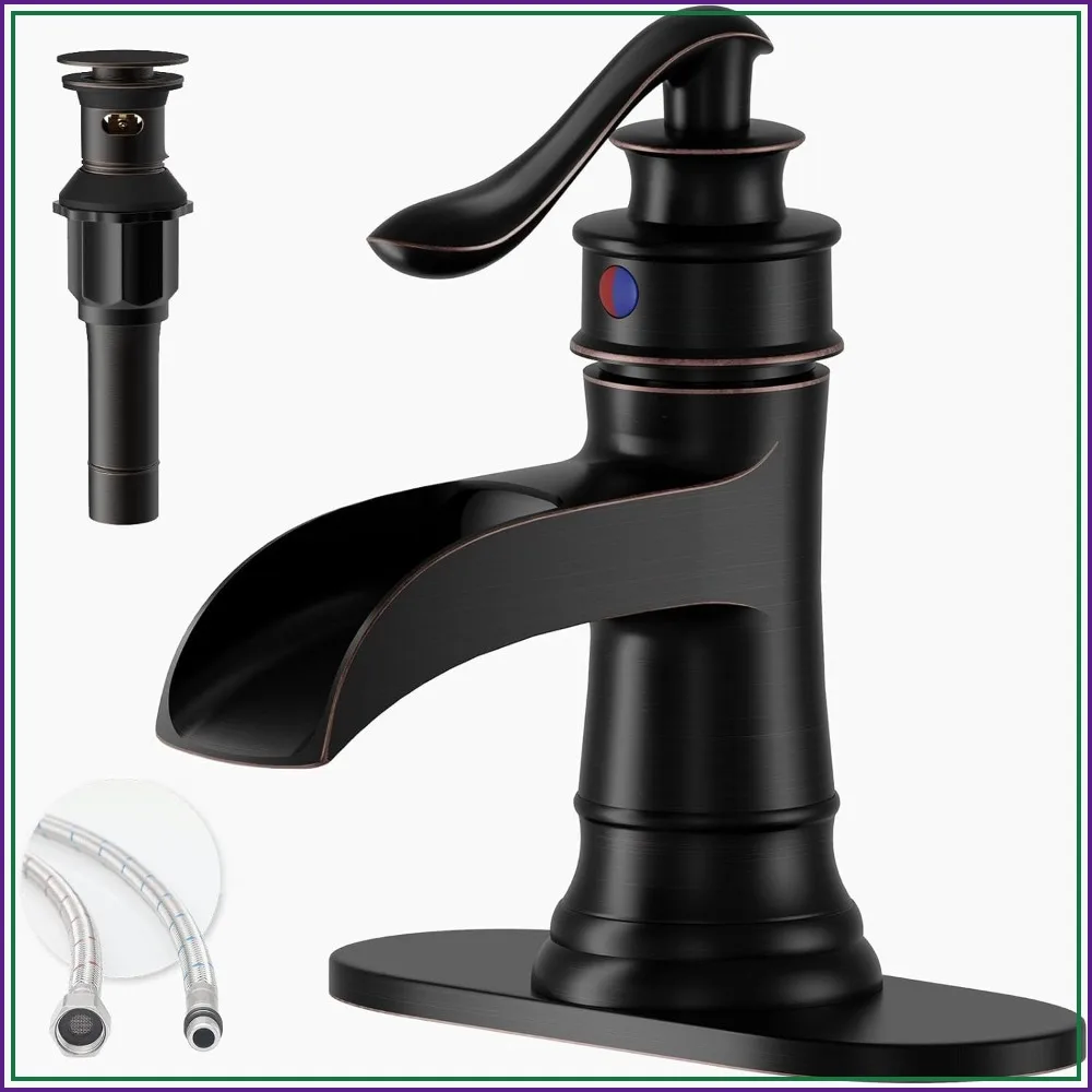 Oil Rubbed Bronze Waterfall Bathroom Faucet, Single Handle Sink Faucet 1 or 3 Hole, Vintage Lavatory with Pop Up Drain
Oil Rubbed Bronze Waterfall Bathroom Faucet, Single Handle Sink Faucet 1 or 3 Hole, Vintage Lavatory with Pop Up Drain