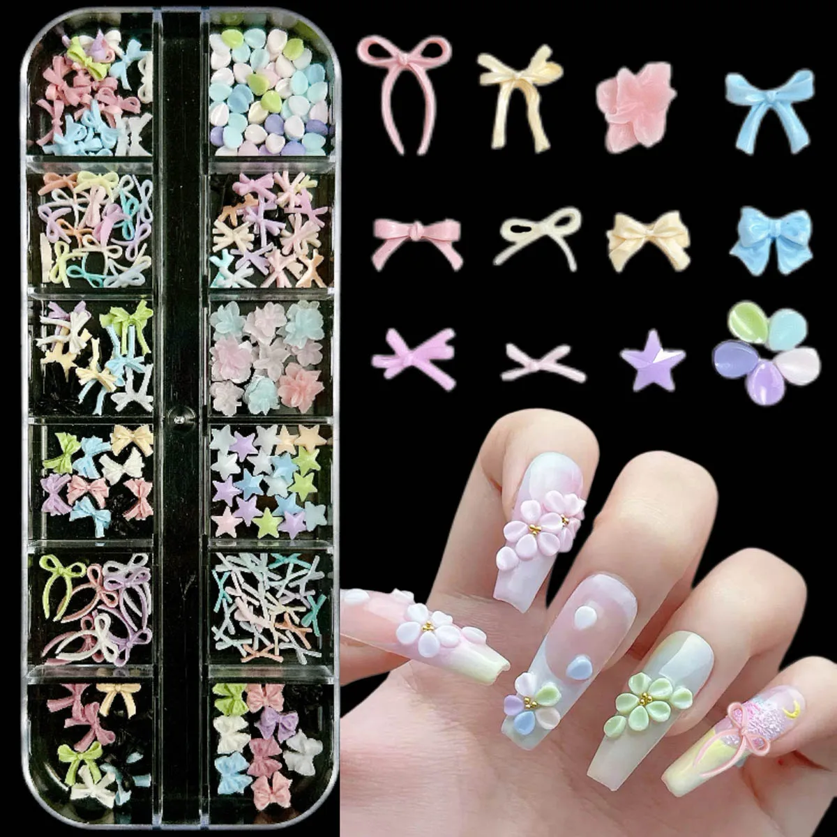 1 Box Of Sweet Multi-Color Mixed Mini Bow Nail Charms Resin Flowers Star Petals Nail Art Decoration Manicure DIY Accessories
1 Box Of Sweet Multi-Color Mixed Mini Bow Nail Charms Resin Flowers Star Petals Nail Art Decoration Manicure DIY Accessories