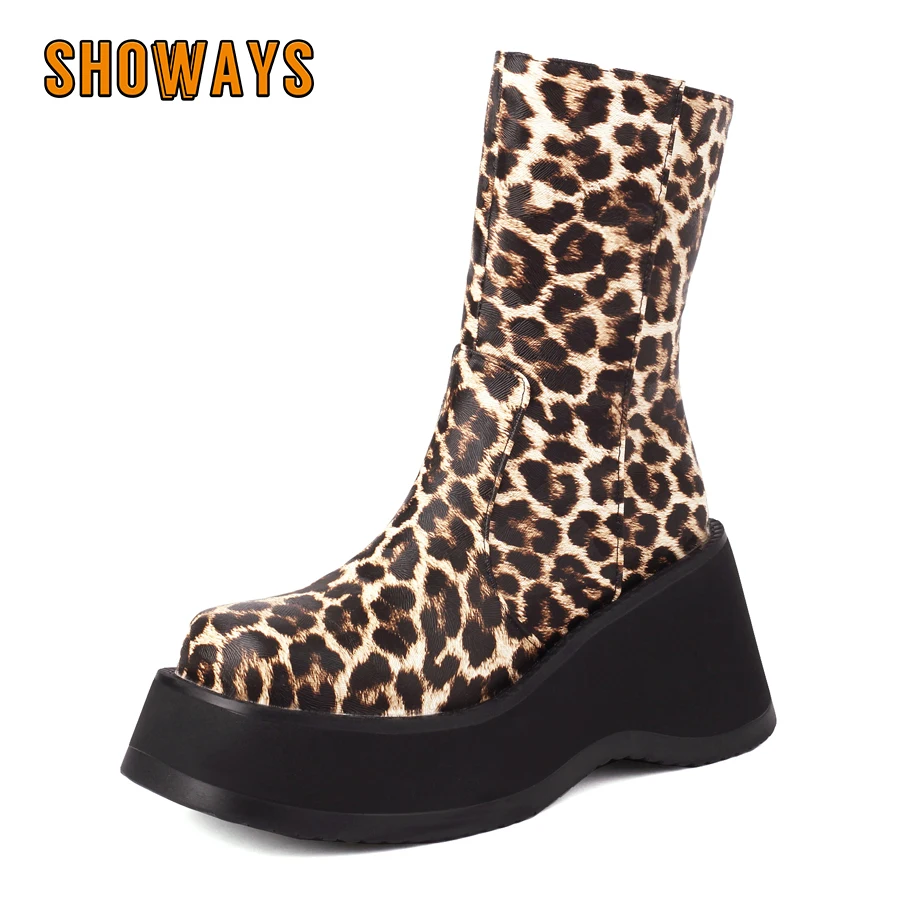 Winter Leopard Wedge Ankle Boots Women High Thick Heel Party Dress Punk Lady Winter Plush Square Toe Zipper Platform Short Boots
Winter Leopard Wedge Ankle Boots Women High Thick Heel Party Dress Punk Lady Winter Plush Square Toe Zipper Platform Short Boots