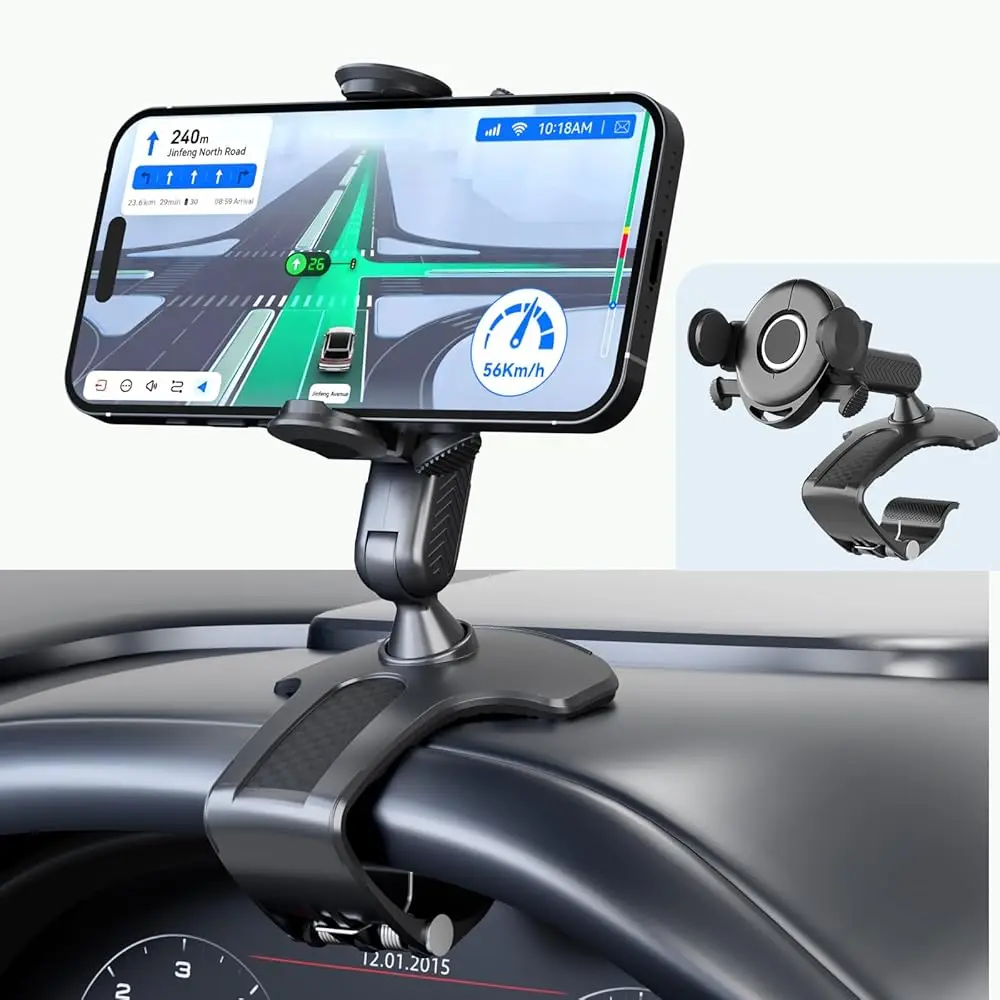 Universal 360° Dashboard Phone Holder – Clip-On Car Phone Mount with One-Push Lock, Fits 4–7 Inch Smartphones, No Adhesive, M
Universal 360° Dashboard Phone Holder – Clip-On Car Phone Mount with One-Push Lock, Fits 4–7 Inch Smartphones, No Adhesive, M
