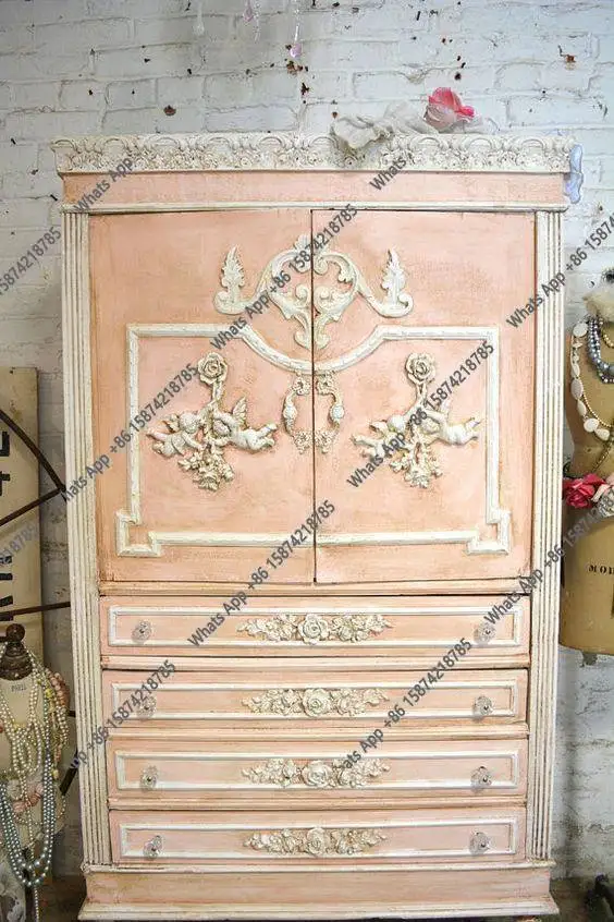 French retro old double door wardrobe European solid wood carving flower children's wardrobe multi-drawer locker storage cabinet
French retro old double door wardrobe European solid wood carving flower children's wardrobe multi-drawer locker storage cabinet