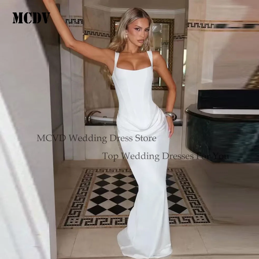 MCDV Sexy White Satin Wedding Dresses Corset Mermiad Sleeveless Evening Prom Dress Pleat Modern Prom Gown Customized Sweep Train
MCDV Sexy White Satin Wedding Dresses Corset Mermiad Sleeveless Evening Prom Dress Pleat Modern Prom Gown Customized Sweep Train