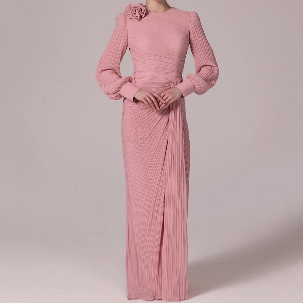 Прямые вечерние платья по индивидуальному заказу длиной до пола, с круглым вырезом и длинными рукавами, платье для выпускного вечера, модное плиссированное платье с цветами, простое драпированное вечернее платье
Прямые вечерние платья по индивидуальному заказу длиной до пола, с круглым вырезом и длинными рукавами, платье для выпускного вечера, модное плиссированное платье с цветами, простое драпированное вечернее платье