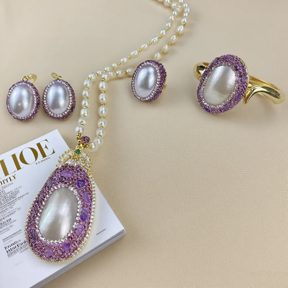 French Luxury Freshwater Pearl Necklace Jewelry Sets Nautral Mapei Shell Pearl Dangle Earring Rings Cuff Bracelet Set for Women
French Luxury Freshwater Pearl Necklace Jewelry Sets Nautral Mapei Shell Pearl Dangle Earring Rings Cuff Bracelet Set for Women