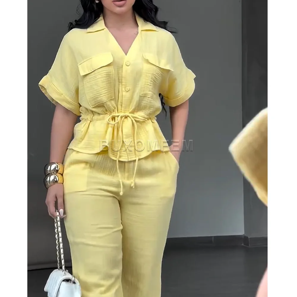 Ladies Fashionable Collar Shirt & Loose Pants Women's Stylish Jumpsuits Streetwear Female Outfits Comfortable Soft Clothings
Ladies Fashionable Collar Shirt & Loose Pants Women's Stylish Jumpsuits Streetwear Female Outfits Comfortable Soft Clothings