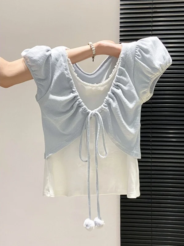 Women's Drawstring Short Sleeve T-Shirt Slim Fit Puff Sleeve Design Summer New Style Faux Two-Piece Ball Cotton Blend Skin-Fr...
Women's Drawstring Short Sleeve T-Shirt Slim Fit Puff Sleeve Design Summer New Style Faux Two-Piece Ball Cotton Blend Skin-Fr...