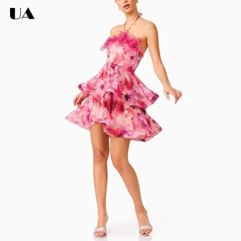 Trendy Printed Halterneck Mini Dresses for Women, Summer New 3D Flower Short Dress, Sweet Tiered Ruffled Cocktail Party Dress
Trendy Printed Halterneck Mini Dresses for Women, Summer New 3D Flower Short Dress, Sweet Tiered Ruffled Cocktail Party Dress