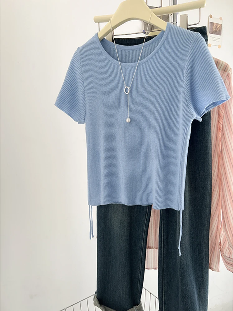 Spring Summer New Women Knitted Tops Solid Color Short Sleeve T-shirt Casual Versatile Knit T-Shirts Crop Tops
Spring Summer New Women Knitted Tops Solid Color Short Sleeve T-shirt Casual Versatile Knit T-Shirts Crop Tops