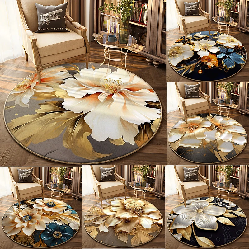 Luxury Floral Patterned Round Rug with 3D Gold - Accented Flowers Floor Mat for Living Room Decor Adding Elegant Artistic Flair
Luxury Floral Patterned Round Rug with 3D Gold - Accented Flowers Floor Mat for Living Room Decor Adding Elegant Artistic Flair