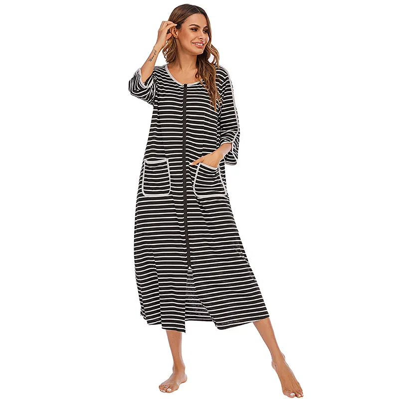 Women's Stripe Print Nightgown Three Quarter Sleeves Round Neck Sleepdress Soft Knitted Fabric Perfect For Nightdress Homedress
Women's Stripe Print Nightgown Three Quarter Sleeves Round Neck Sleepdress Soft Knitted Fabric Perfect For Nightdress Homedress