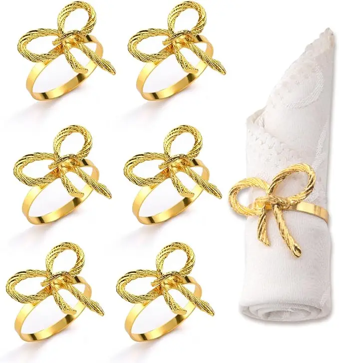6Pcs Bow Christmas Napkin Rings Vintage Gold Ring Holders for Table Cloth Napkins for Dinner Parties Wedding Banquet Table Decor
6Pcs Bow Christmas Napkin Rings Vintage Gold Ring Holders for Table Cloth Napkins for Dinner Parties Wedding Banquet Table Decor