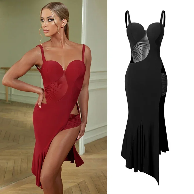Ballroom Dance Competition Dress Stage Wear Red Black Hollow Waist Latin Dance Dress Women Sleeveless Party Dress
Ballroom Dance Competition Dress Stage Wear Red Black Hollow Waist Latin Dance Dress Women Sleeveless Party Dress