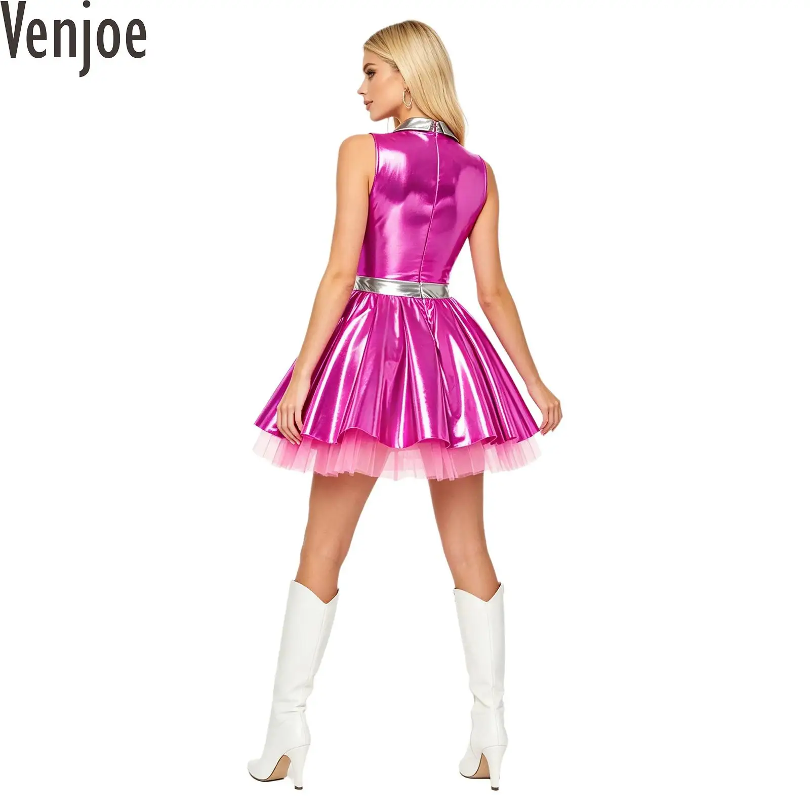 Womenss Shiny Metallic Disco Retro Pleated Mini Dress V Neck with Mesh Hem Sleeveless Tulle Layers Glossy Dress Clubwear
Womenss Shiny Metallic Disco Retro Pleated Mini Dress V Neck with Mesh Hem Sleeveless Tulle Layers Glossy Dress Clubwear