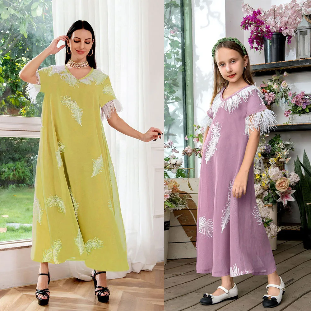 Ramadan Abaya Eid Muslim Women Kids Girls Dress Feather Abaya Dubai Turkey Kaftan Jalabiya Robe Party Gown Caftan Marocain Femme
Ramadan Abaya Eid Muslim Women Kids Girls Dress Feather Abaya Dubai Turkey Kaftan Jalabiya Robe Party Gown Caftan Marocain Femme