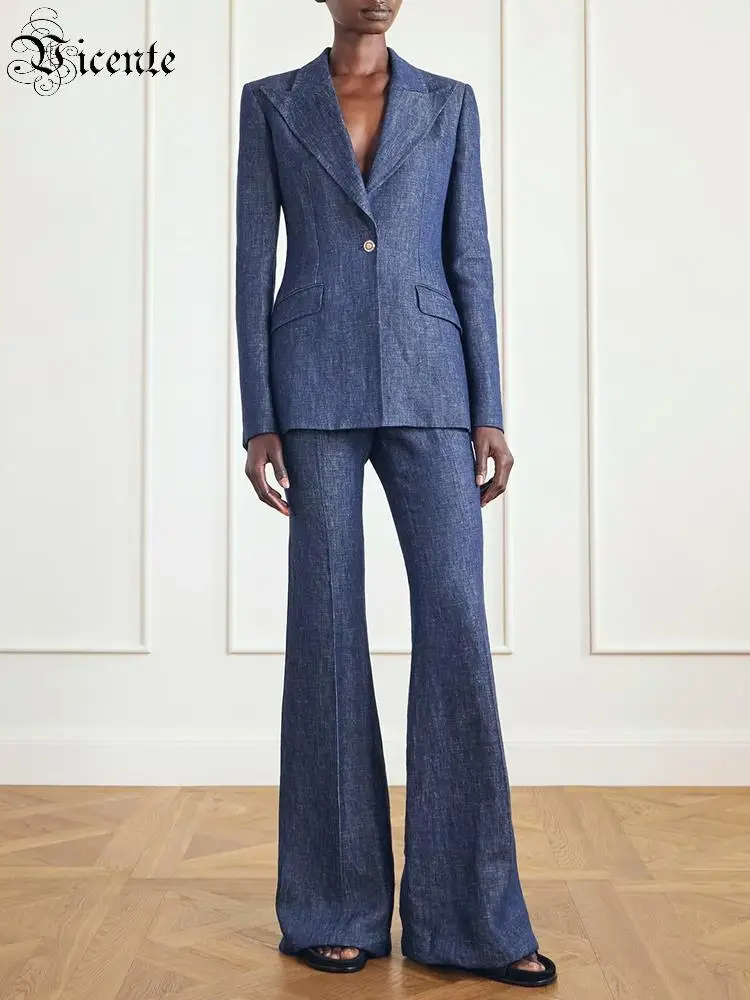 VC Denim Blue Pant Suit Elegant 2 Piece Set Single Button Blazer Wide Leg Flare Pants Office Lady Business Suit Workwear Outfit
VC Denim Blue Pant Suit Elegant 2 Piece Set Single Button Blazer Wide Leg Flare Pants Office Lady Business Suit Workwear Outfit