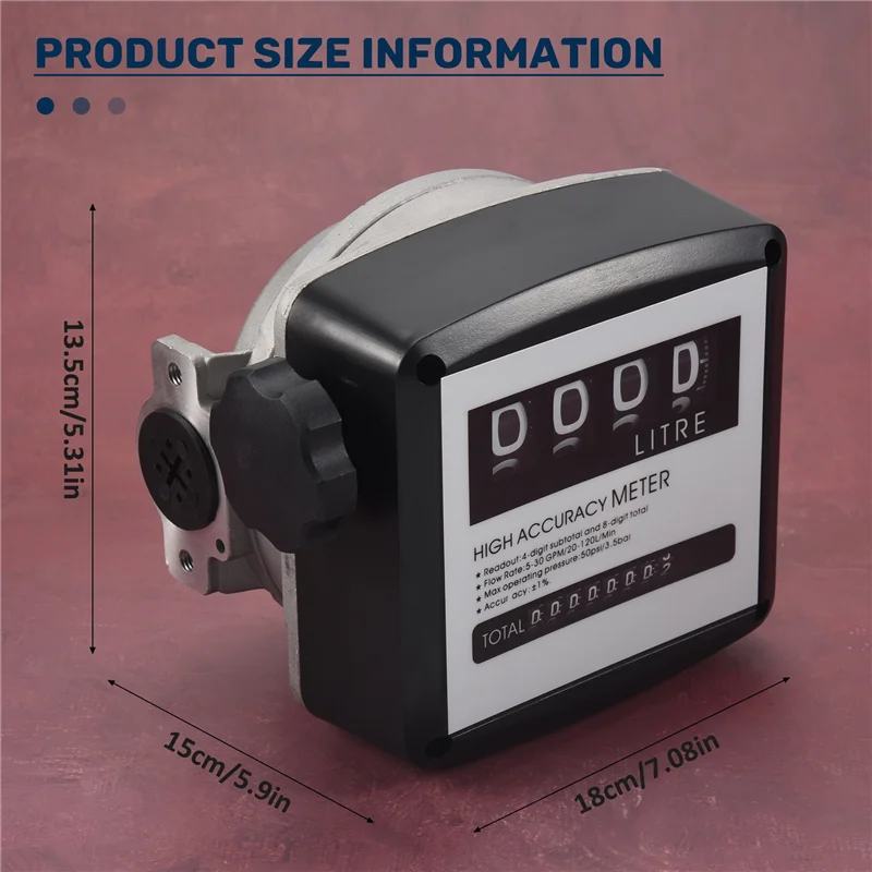 Механический указатель уровня топлива, 4-значный расход топлива, механический расходомер топлива, 25 мм (внутренняя резьба 1 дюйм), 5–30 галлонов в минуту/20–120 л/мин 
Механический указатель уровня топлива, 4-значный расход топлива, механический расходомер топлива, 25 мм (внутренняя резьба 1 дюйм), 5–30 галлонов в минуту/20–120 л/мин