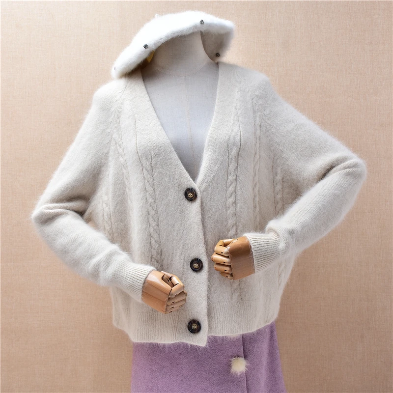 Ladies Women Spring Autumn Clothing Beige Hairy Angora Rabbit Hair Knitted Long Sleeves V-Neck Loose Cardigans Sweater Jacket
Ladies Women Spring Autumn Clothing Beige Hairy Angora Rabbit Hair Knitted Long Sleeves V-Neck Loose Cardigans Sweater Jacket