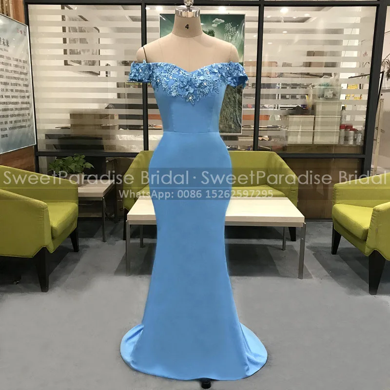 Customized Floral Appliques Bridesmaid Dresses With Beads Mermaid Long Off Shoulder Sky Party Dress Maid Of Honor
Customized Floral Appliques Bridesmaid Dresses With Beads Mermaid Long Off Shoulder Sky Party Dress Maid Of Honor