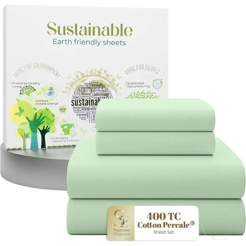 Crisp 100% Cotton King Sheets Set, Teal Green, 400TC Percale, Cooling, Deep Pocket, Hotel-Style Bedding
Crisp 100% Cotton King Sheets Set, Teal Green, 400TC Percale, Cooling, Deep Pocket, Hotel-Style Bedding