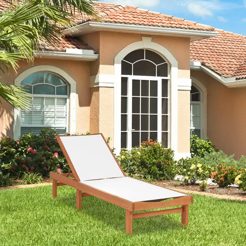 Outdoor Wood Chaise Lounge Chair with 5-Postion Adjustable Back
Outdoor Wood Chaise Lounge Chair with 5-Postion Adjustable Back