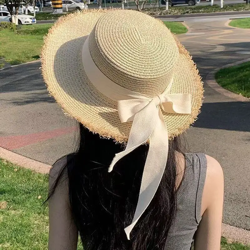 Custom Japanese Style Frayed Straw Hat Summer Flat Top Travel Hat Vacation Bowknot Beach Hat
Custom Japanese Style Frayed Straw Hat Summer Flat Top Travel Hat Vacation Bowknot Beach Hat