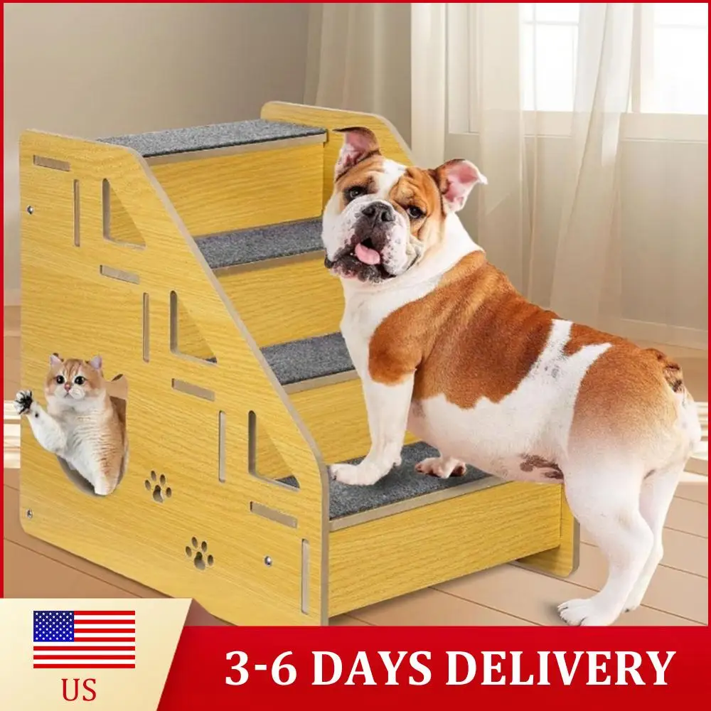 4-Step Wooden Pet Stairs Nonslip Carpeted Cat and Dog Steps Sofa Ladder Wooden Pet Ladder for Dogs and Cats for Bed
4-Step Wooden Pet Stairs Nonslip Carpeted Cat and Dog Steps Sofa Ladder Wooden Pet Ladder for Dogs and Cats for Bed
