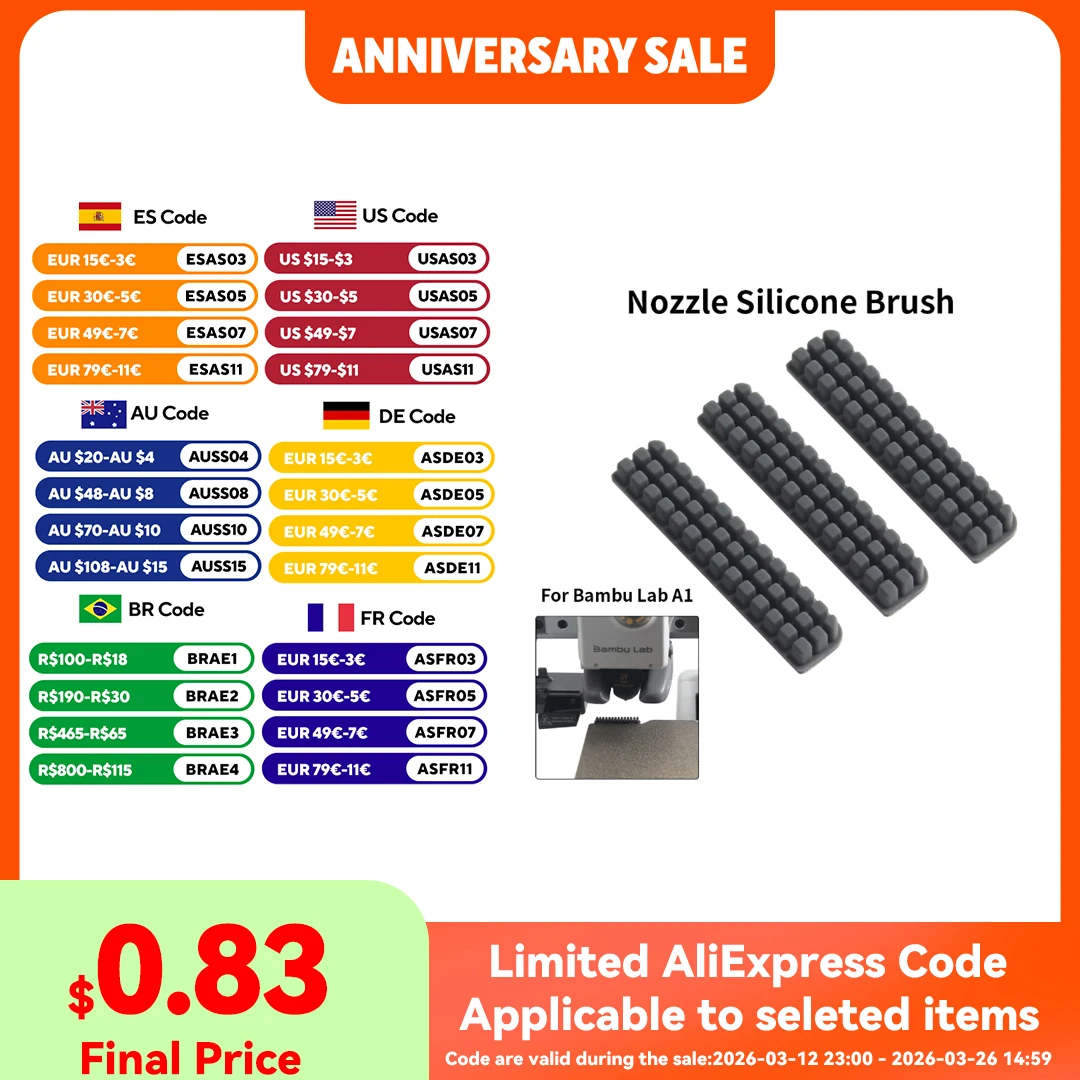Nozzle Brush for Bambu Lab A1/A1 Mini Prusa XL Wiper Silicone Brush Hotbed Mounted Scrubber Cleaning Tool 3D Printer Accessories
Nozzle Brush for Bambu Lab A1/A1 Mini Prusa XL Wiper Silicone Brush Hotbed Mounted Scrubber Cleaning Tool 3D Printer Accessories