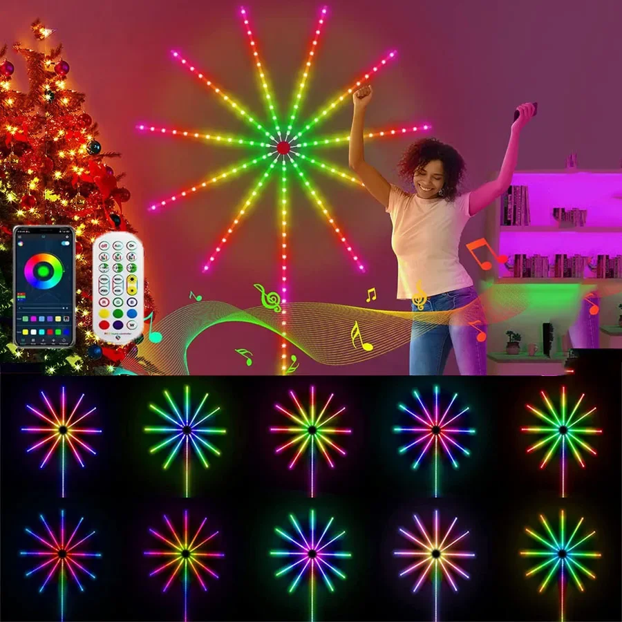 Smart APP Firework LED Light RGB Dreamcolor Firework Light USB App Control Светодиодная лента с пультом дистанционного управления для декора рождественской вечеринки
Smart APP Firework LED Light RGB Dreamcolor Firework Light USB App Control Светодиодная лента с пультом дистанционного управления для декора рождественской вечеринки