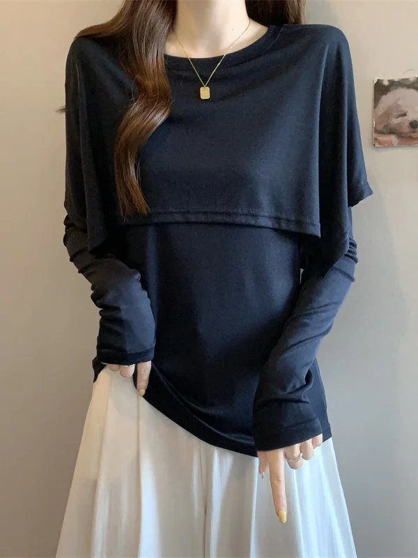 plus Size round Neck Splice Shoulder Long Sleeve T-Shirt Women Slimming Stylish Base Shirt Top French Style Knitted Cotton Blend
plus Size round Neck Splice Shoulder Long Sleeve T-Shirt Women Slimming Stylish Base Shirt Top French Style Knitted Cotton Blend