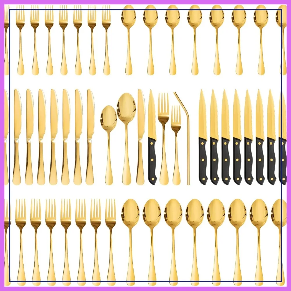 48-Piece Flatware Set with Steak Knives, Stainless Steel Cutlery Set for 8, Mirror Polished Utensils Set
48-Piece Flatware Set with Steak Knives, Stainless Steel Cutlery Set for 8, Mirror Polished Utensils Set