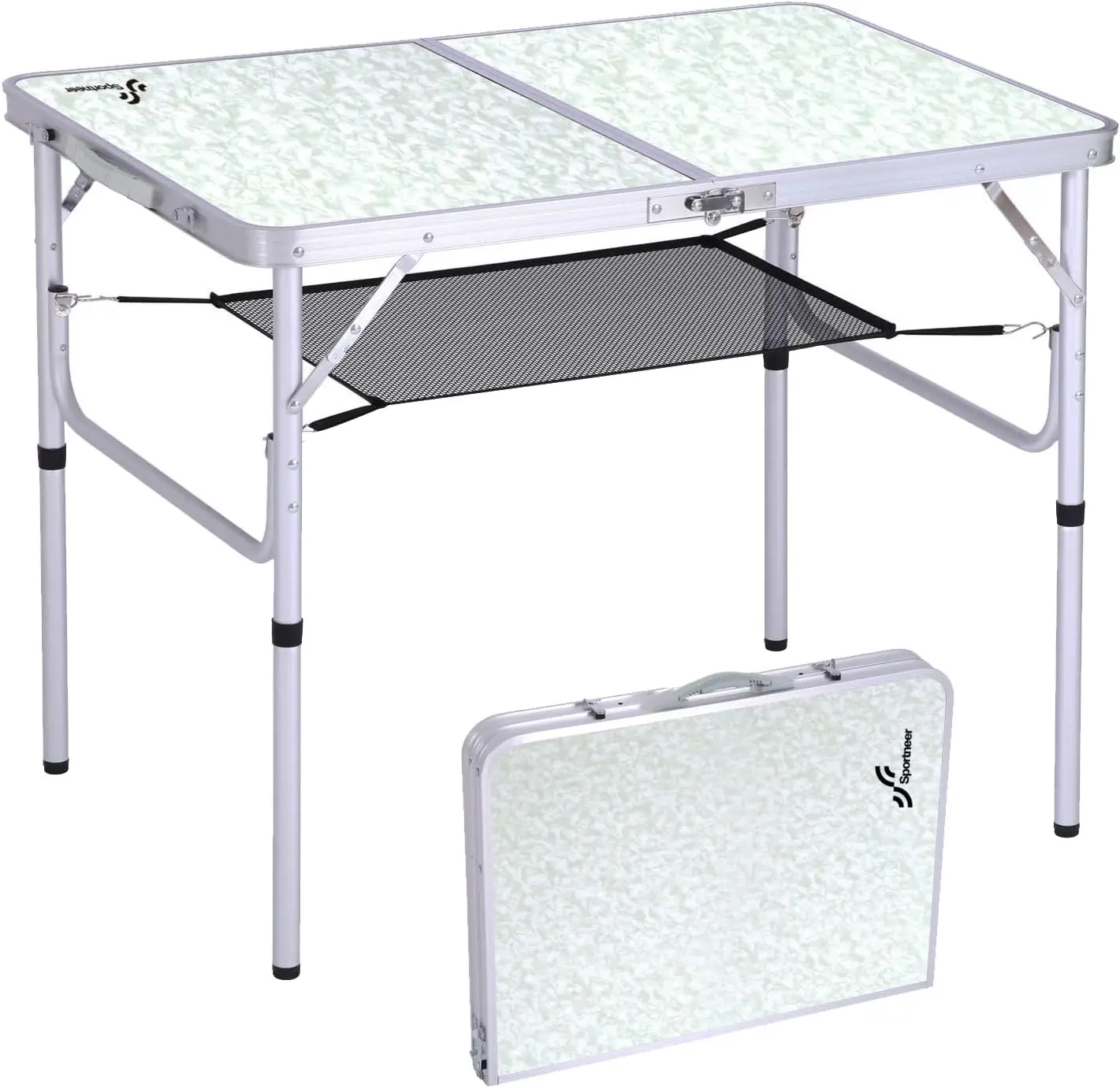 Camping Table: Small folding table with adjustable height 35.4 "long x 23.6" wide 2 height with mesh layer
Camping Table: Small folding table with adjustable height 35.4 "long x 23.6" wide 2 height with mesh layer
