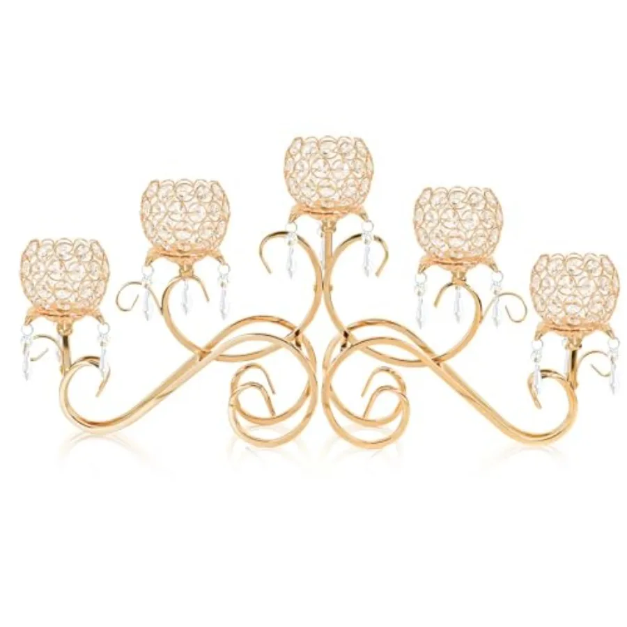 5 Arms Crystal Pendant Bowl Tealight Candelabra Crystal Votive Candle Holder, 5-arms Metal Tea Light Candlestick Holder for Tab
5 Arms Crystal Pendant Bowl Tealight Candelabra Crystal Votive Candle Holder, 5-arms Metal Tea Light Candlestick Holder for Tab