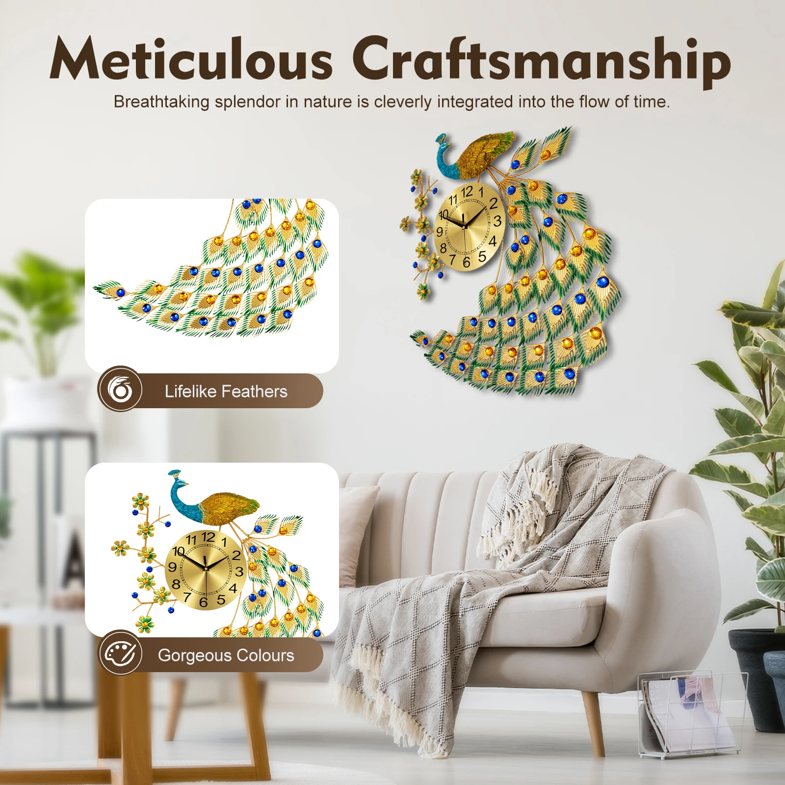 Luxury Peacock Wall Clock Metal 3D Art Decoration Wall Clock Silent Quartz Scanning Movement Dining Room Decor
Luxury Peacock Wall Clock Metal 3D Art Decoration Wall Clock Silent Quartz Scanning Movement Dining Room Decor