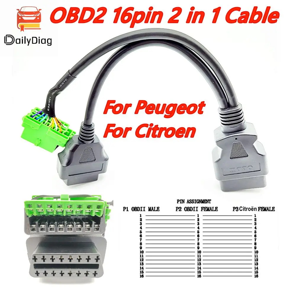 OBD2 16pin Cable for Citroen for Peugeot OBD2 One To Two Extension Cable OBD2 Adapter Diagnostic Tool Original Connector
OBD2 16pin Cable for Citroen for Peugeot OBD2 One To Two Extension Cable OBD2 Adapter Diagnostic Tool Original Connector