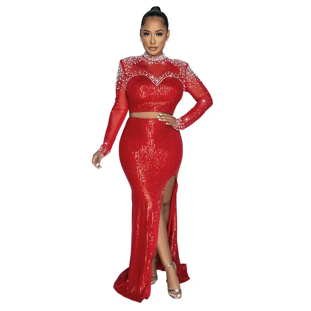 2 Piece Sequin African Long Sleeve O-neck Party Evening Top Long Skirts Matching Sets Dashiki Outfits African Clothes for Women
2 Piece Sequin African Long Sleeve O-neck Party Evening Top Long Skirts Matching Sets Dashiki Outfits African Clothes for Women