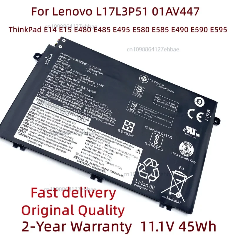L17M3P51 Laptop Battery For Lenovo ThinkPad E14 E15 E480 E485 E495 E580 E585 E490 E590 E595 01AV445 01AV447 L17M3P52 SB10K79606
L17M3P51 Laptop Battery For Lenovo ThinkPad E14 E15 E480 E485 E495 E580 E585 E490 E590 E595 01AV445 01AV447 L17M3P52 SB10K79606