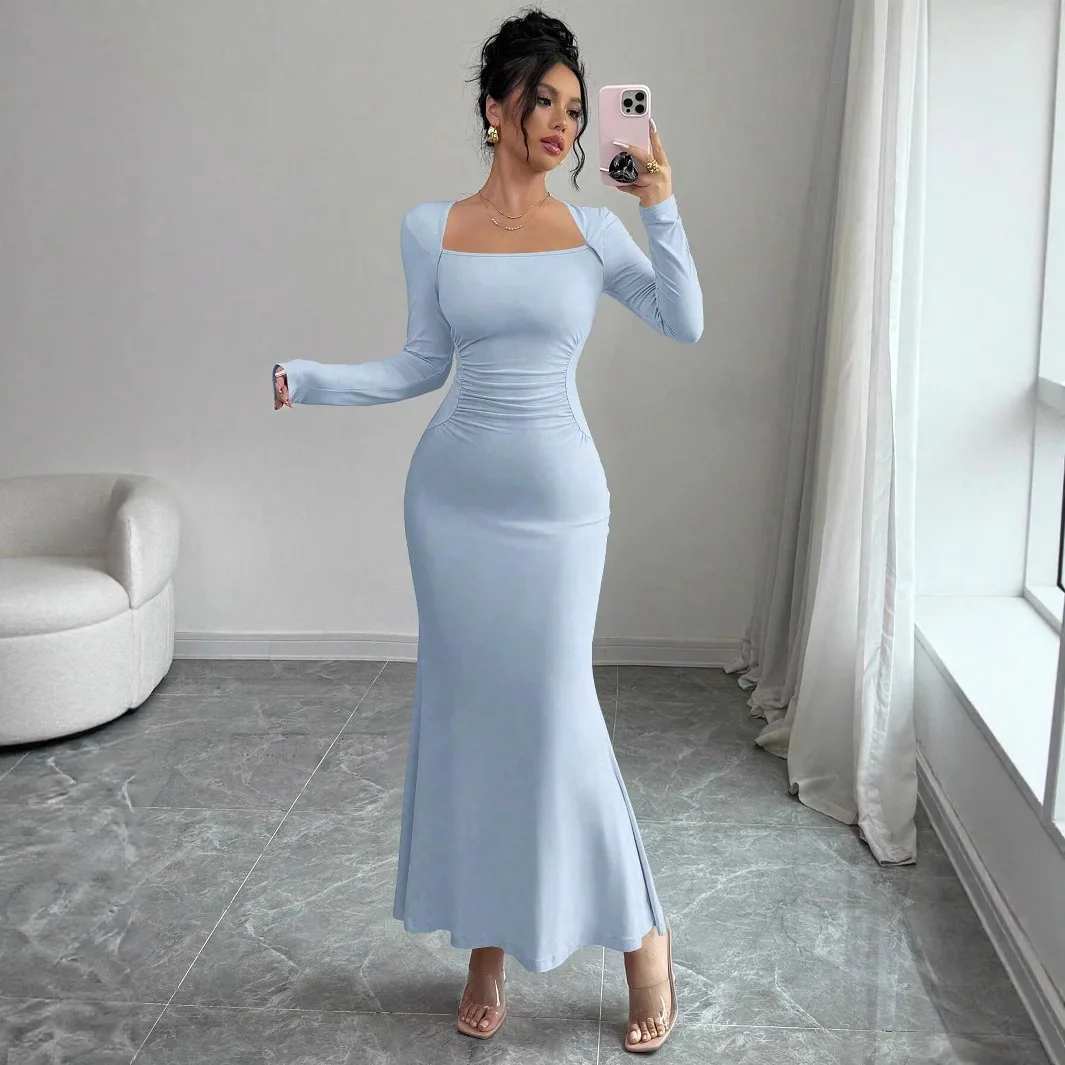 European And American Women's Fashion Elegant Tight Elastic Sexy Sleeve Mermaid Long Dress
European And American Women's Fashion Elegant Tight Elastic Sexy Sleeve Mermaid Long Dress
