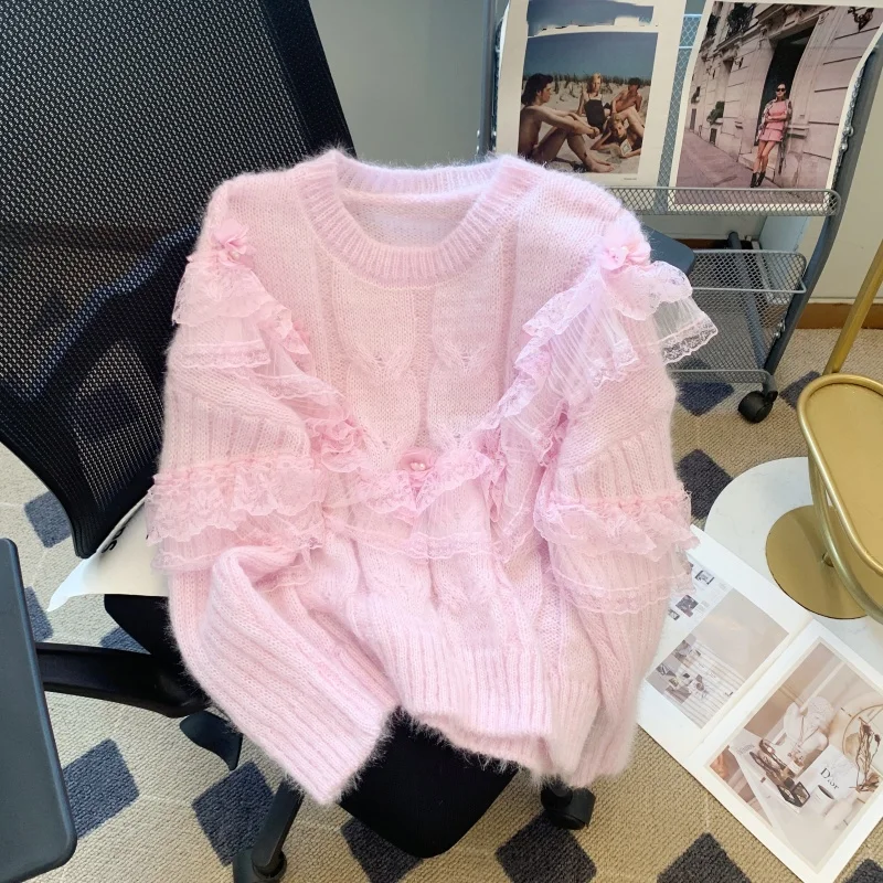 Women's Loose Knitted Sweater Lace Splicing Heavy Embroidery Spring Autumn New Sle Faionable Knitwear Sweet Sle Straigh...
Women's Loose Knitted Sweater Lace Splicing Heavy Embroidery Spring Autumn New Sle Faionable Knitwear Sweet Sle Straigh...