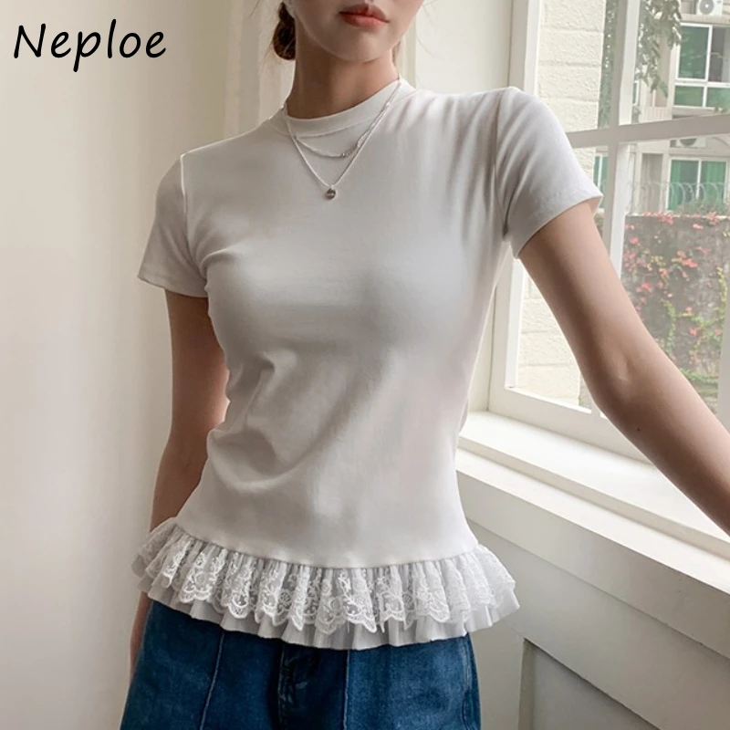 Neploe, простая милая свежая футболка, кружевная лоскутная футболка с оборками, новинка лета 202, женская одежда, тонкая короткая майка, Ropa Mujer
Neploe, простая милая свежая футболка, кружевная лоскутная футболка с оборками, новинка лета 202, женская одежда, тонкая короткая майка, Ropa Mujer