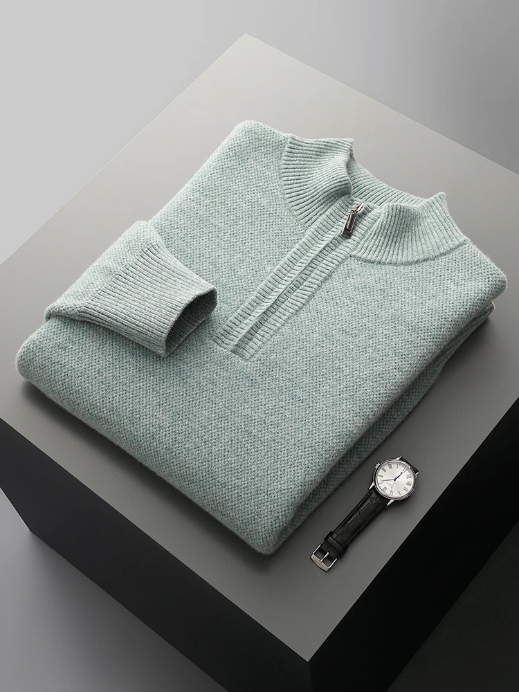 High Quality Men's Thick Zipper Pullover Mock Neck Cashmere Sweater 100% Merino Wool Knitted Autumn Winter Soft Warm Casual Top
High Quality Men's Thick Zipper Pullover Mock Neck Cashmere Sweater 100% Merino Wool Knitted Autumn Winter Soft Warm Casual Top