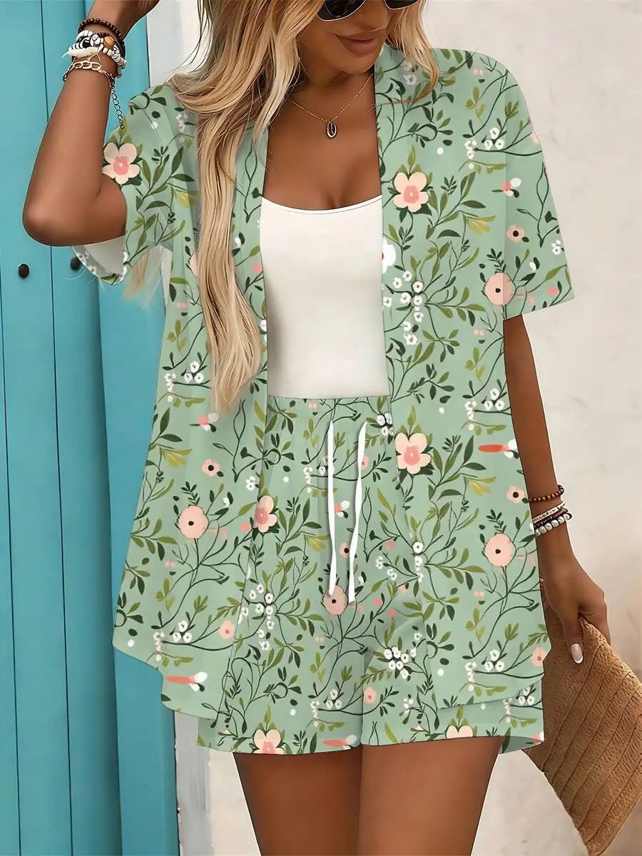 Women Floral Print Cardigan And Shorts Set Casual Summer Outfit Beach Vacation Wear
Women Floral Print Cardigan And Shorts Set Casual Summer Outfit Beach Vacation Wear