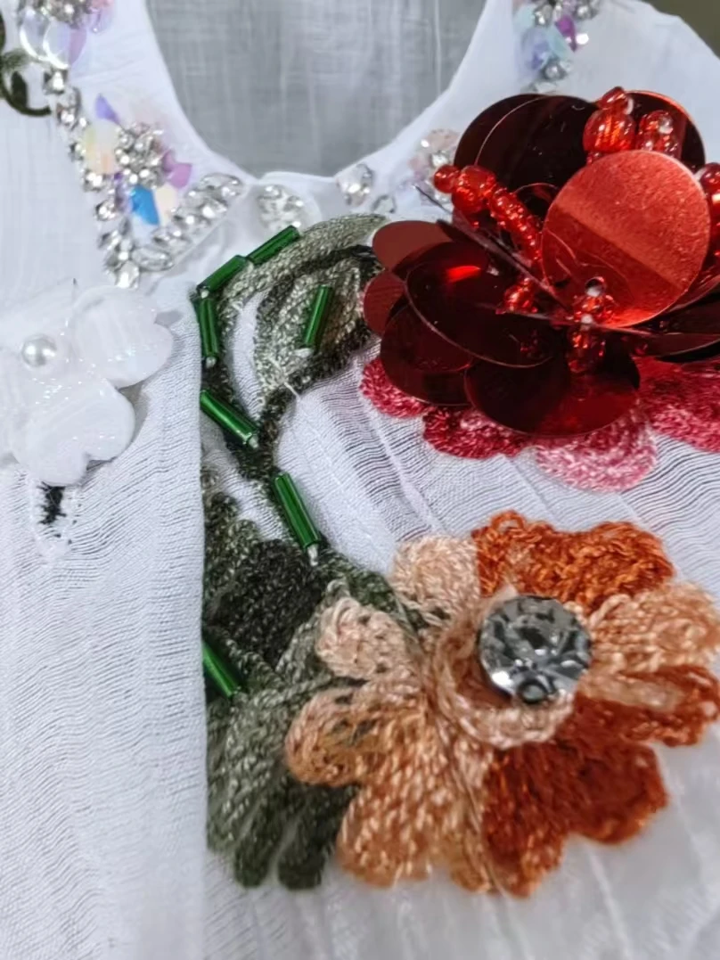 High-end 2025 Spring Summer Flowers Embroidery Sequins Diamonds Stitch Shirts Women's High Street Sunscreen Blouses Tops Clothes
High-end 2025 Spring Summer Flowers Embroidery Sequins Diamonds Stitch Shirts Women's High Street Sunscreen Blouses Tops Clothes