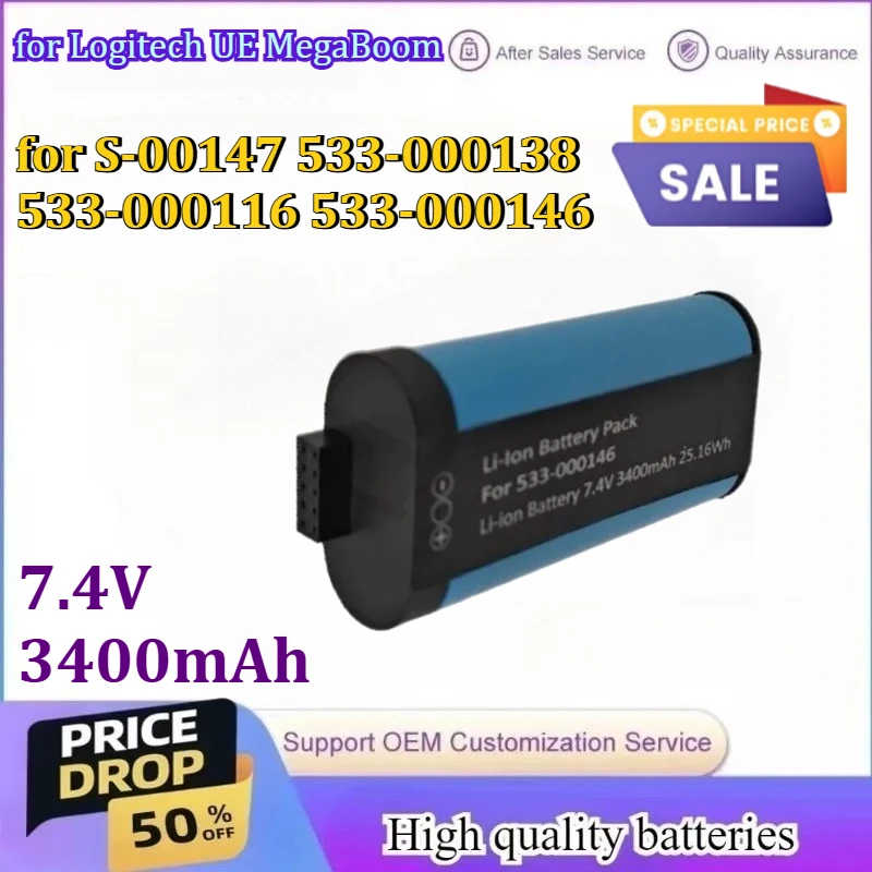 3400mAh 7.4V Bluetooth Audio Battery for Logitech UE MegaBoom S-00147 533-000138 533-000116 533-000146 Digital Battery
3400mAh 7.4V Bluetooth Audio Battery for Logitech UE MegaBoom S-00147 533-000138 533-000116 533-000146 Digital Battery