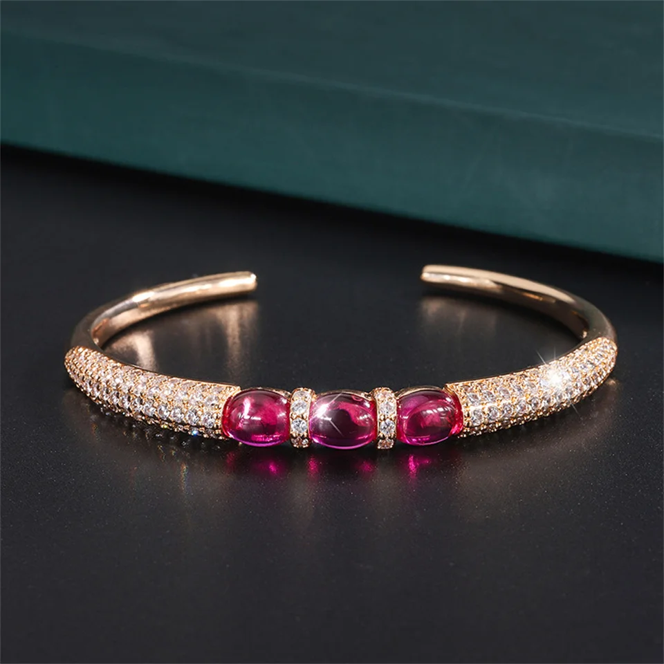 Classic Red Corundum Plain Diamond Bangle Rose Gold Opening Light Luxury Stainless Steel Bracelet Main Stone 6*8 Jewelry Gifts
Classic Red Corundum Plain Diamond Bangle Rose Gold Opening Light Luxury Stainless Steel Bracelet Main Stone 6*8 Jewelry Gifts