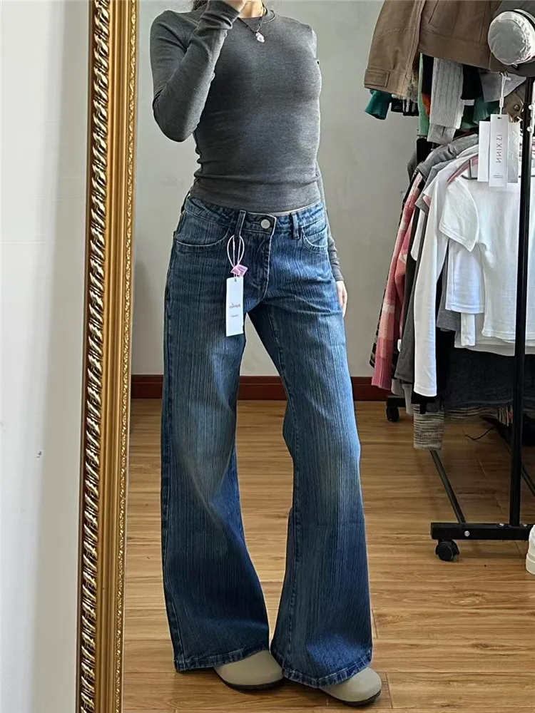 Low Waist Wide Leg Micro Flared Denim Jeans Women Loose Slimming Drapey Bamboo Fiber Pattern Tall Extended Length Pants
Low Waist Wide Leg Micro Flared Denim Jeans Women Loose Slimming Drapey Bamboo Fiber Pattern Tall Extended Length Pants
