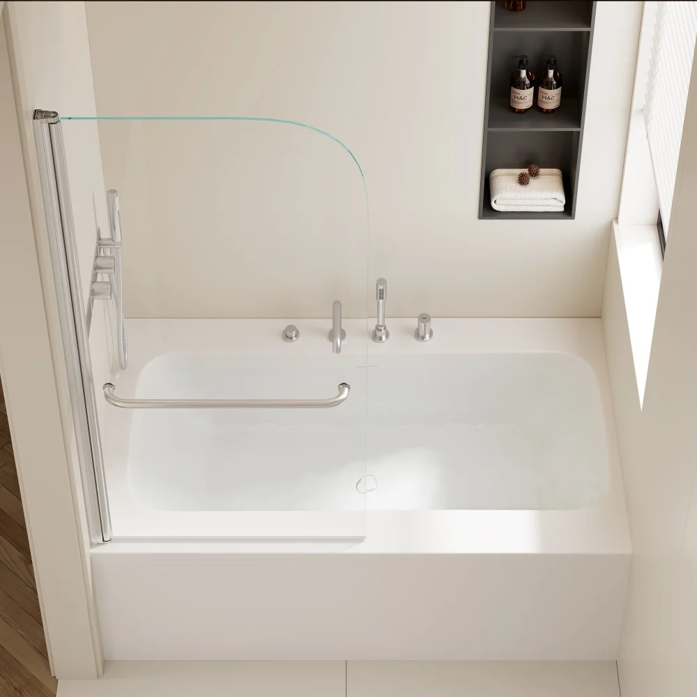 30"x58" Bathtub Shower Door for Bathroom SGCC Tempered Glass Rotating Shaft Aluminum Frame Single Swing Frameless Bathtub Door
30"x58" Bathtub Shower Door for Bathroom SGCC Tempered Glass Rotating Shaft Aluminum Frame Single Swing Frameless Bathtub Door