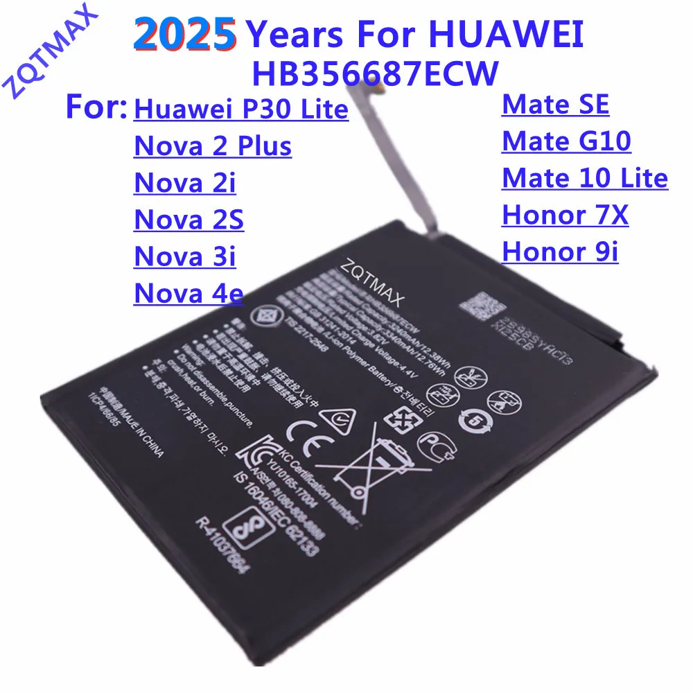 2025 лет HB 356687 Аккумулятор для телефона ECW для Nova 2Plus 2i 2S 3i 4e Huawei P30 Lite Mate SE G10/10 Lite Honor 7X 9i 20s Аккумулятор
2025 лет HB 356687 Аккумулятор для телефона ECW для Nova 2Plus 2i 2S 3i 4e Huawei P30 Lite Mate SE G10/10 Lite Honor 7X 9i 20s Аккумулятор