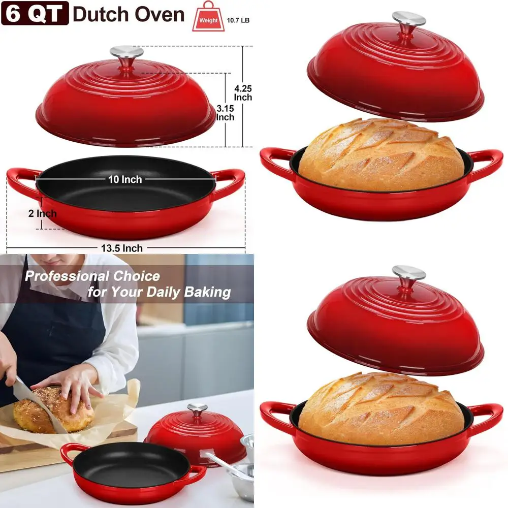 Эмалированная чугунная кастрюля-гриль (6 кварт) с высокой куполообразной крышкой для выпечки хлеба на закваске, с функцией самоподогрева и равномерным распределением тепла, сверхпрочная, с антипригарным покрытием.
Эмалированная чугунная кастрюля-гриль (6 кварт) с высокой куполообразной крышкой для выпечки хлеба на закваске, с функцией самоподогрева и равномерным распределением тепла, сверхпрочная, с антипригарным покрытием.